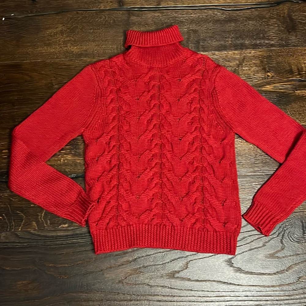 The Kooples Vibrant Red Cable Knit Turtleneck Sweater